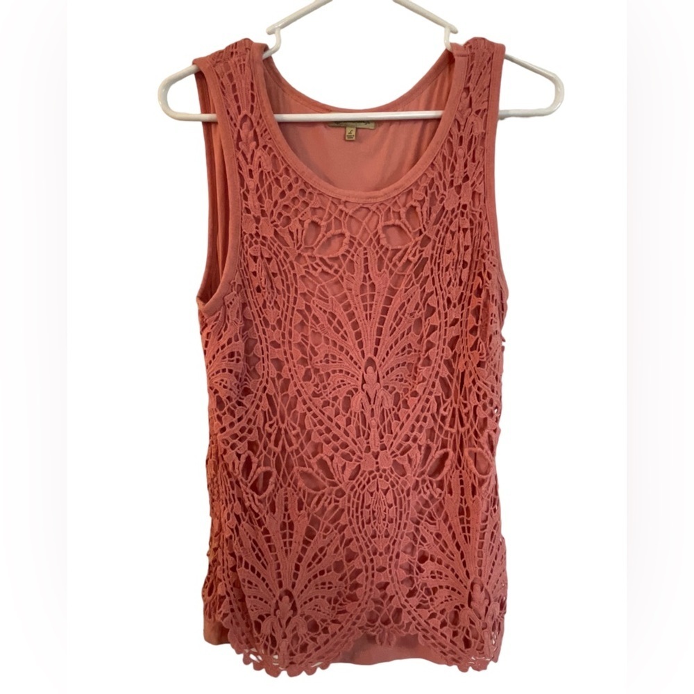 Democracy Crochet Lace Tank in Pink Large sleeveless shirt top Fully Lined